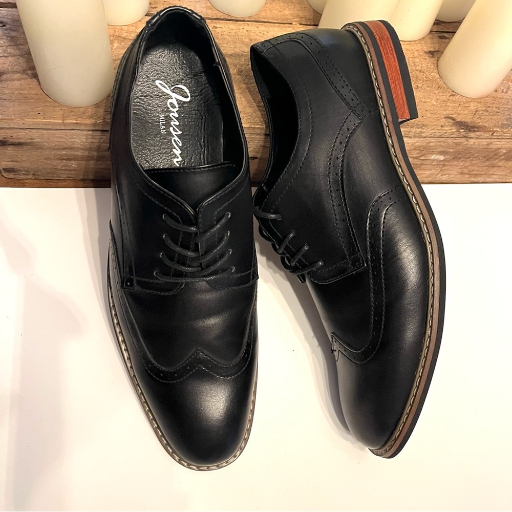 Jousen Black Leather Wingtip Dress Shoes Mens Sz 10